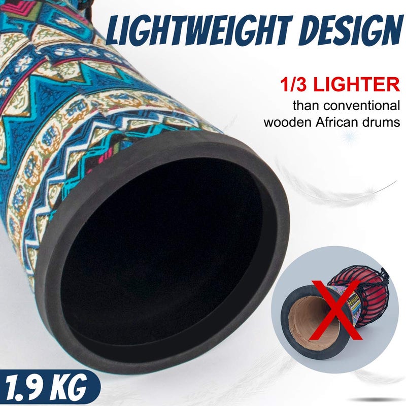 AKLOT Djembe Drum, AKLOT African Drum Cloth Stitching 11'' x 20'' ABS Resin Lightweight Goatskin Drumhead for Starter Beginners(Blue Floral) - Image 4